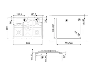 Placa de Gas SMEG SRV876POGH Crema