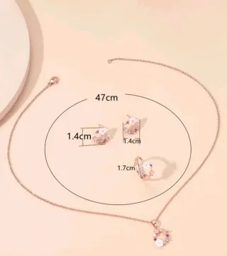 Conjunto colgante, pendientes y anillo floral