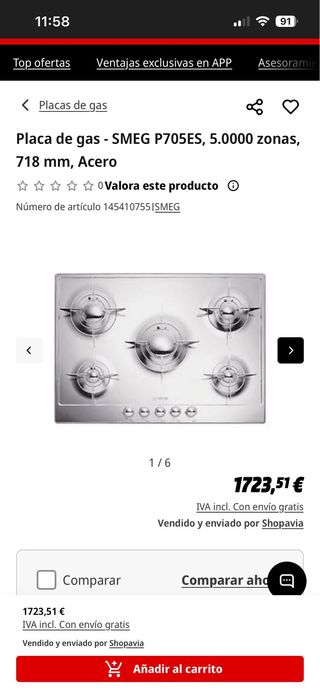 Placa de Gas Smeg P705ES