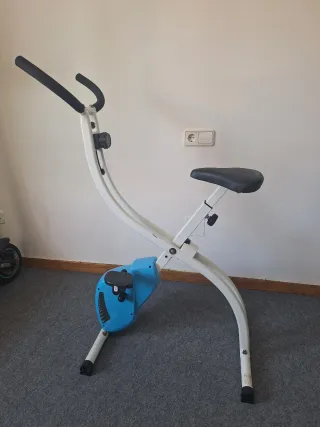 Bicicleta Estática Plegable Blanca y Azul