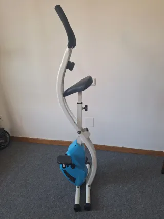 Bicicleta Estática Plegable Blanca y Azul