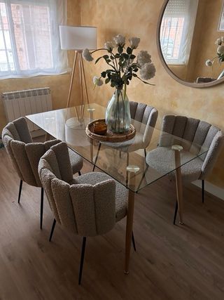 Conjunto 4 Sillas Comedor Kave Home Tela y Metal