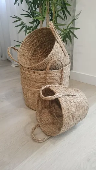 Conjunto Cestas Fibras Naturales Estilo Boho
