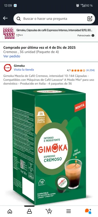 Gimoka Cápsulas Café Cremoso 144 uds