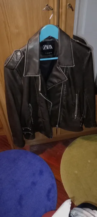 Chaqueta Biker Zara Marrón/Gris