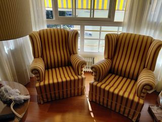 2 Sillones Rayas Marrón y Amarillo cojines plumas