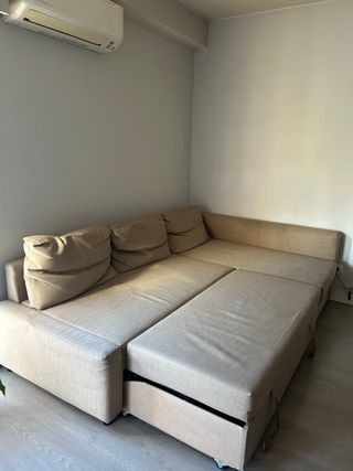 Divano letto a forma di L beige in tessuto Ikea
