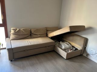 Divano letto a forma di L beige in tessuto Ikea