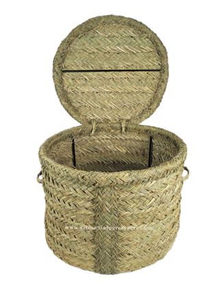 Baúl redondo de esparto natural con tapa