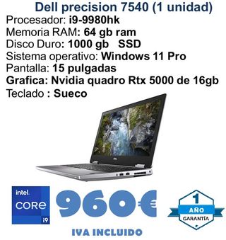Dell Precision 7540 i9-9980hk 64GB RAM SSD 1TB