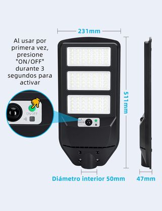 Farola Solar 150W con Mando y Sensor
