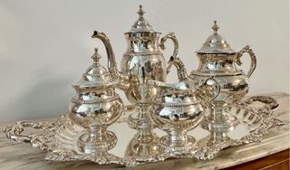 Juego de té/café antiguo plateado sin usar