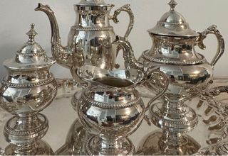 Juego de té/café antiguo plateado sin usar