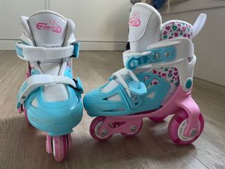 Patines infantiles ajustables rosa y azul