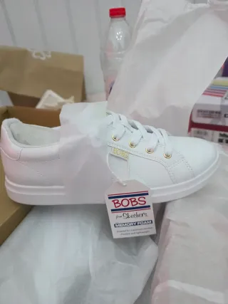 Skechers Bobs Memory Foam Zapatillas Blancas Dorad