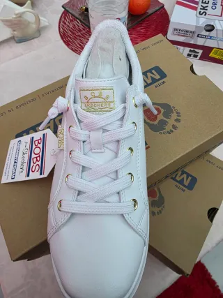 Skechers Bobs Memory Foam Zapatillas Blancas Dorad