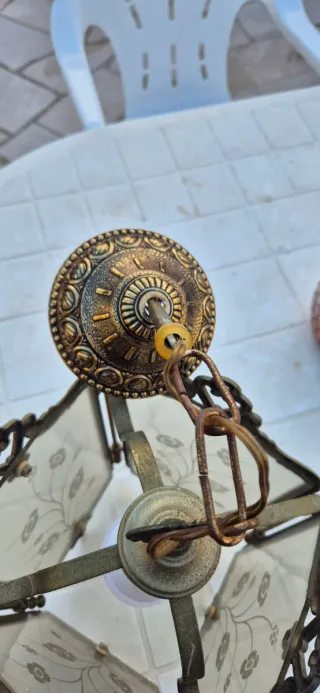 Farol Vintage Cristal Grabado Dorado