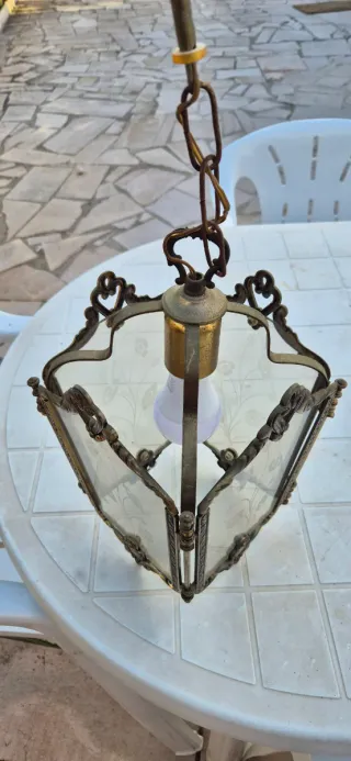 Farol Vintage Cristal Grabado Dorado