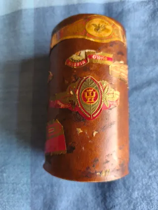 Cubilete portalápices cuero y vitolas antiguo