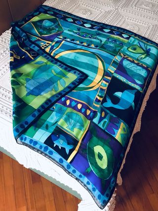 Foulard in seta turchese fantasia animali marini