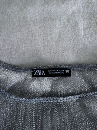 Top Zara brillante plateado fiesta talla S