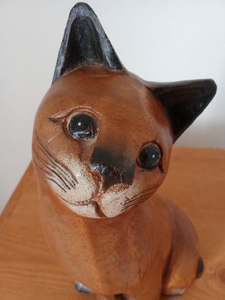 Escultura Gato Madeira Artesanato