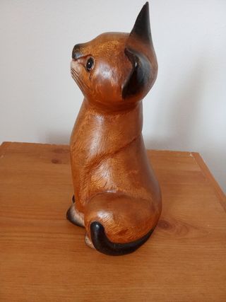 Escultura Gato Madeira Artesanato