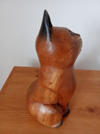 Escultura Gato Madeira Artesanato