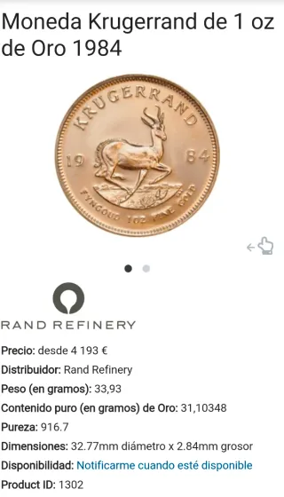 Moneda Oro 1981 Krugerrand 1 Onza 24k