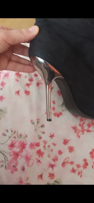 Botines tacón negros y plateados talla 35