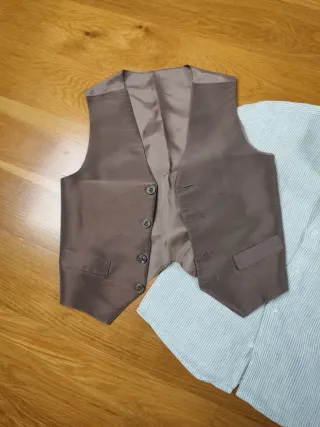 Camisa niño lino rayas y chaleco a juego a medida