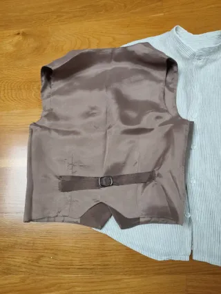 Camisa niño lino rayas y chaleco a juego a medida