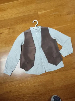 Camisa niño lino rayas y chaleco a juego a medida