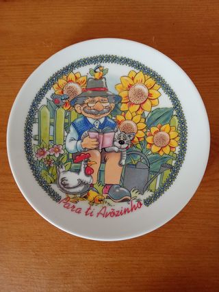 Prato de decoração Avô com Gato e Galinha