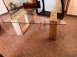 Mesa de centro cristal y madera