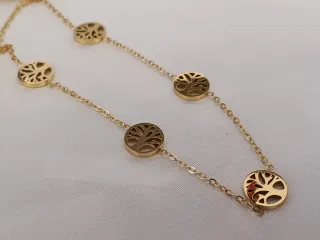 Collar árbol de la vida acero bañado oro