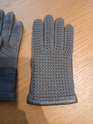 Guantes Piel y Punto Hombre Negro/Gris