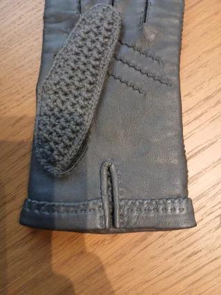 Guantes Piel y Punto Hombre Negro/Gris