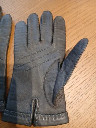 Guantes Piel y Punto Hombre Negro/Gris