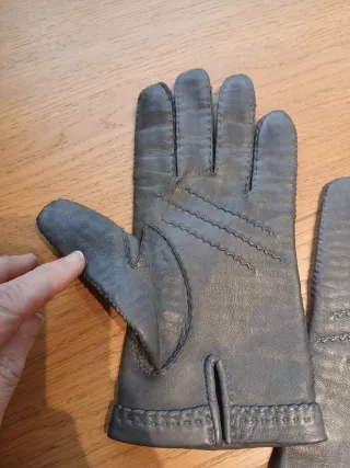 Guantes Piel y Punto Hombre Negro/Gris