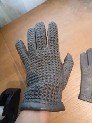 Guantes Piel y Punto Hombre Negro/Gris