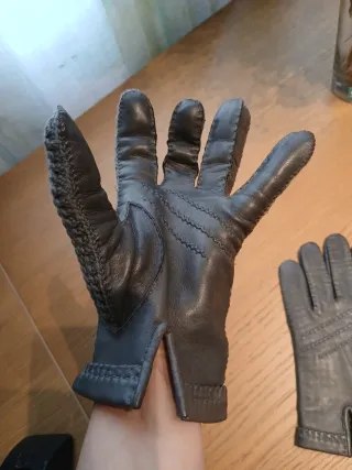 Guantes Piel y Punto Hombre Negro/Gris