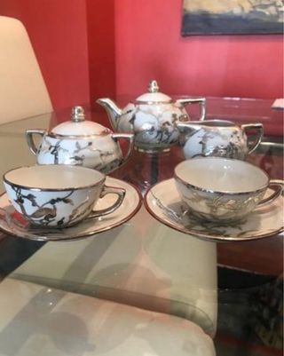 Juego de té porcelana y plata