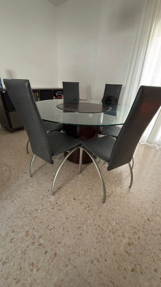 Mesa de comedor Bo Comcept cristal y madera