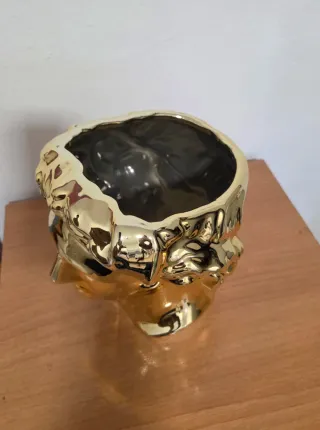 Jarrón Cabeza Decorativa Dorada Cerámica