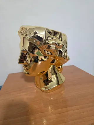 Jarrón Cabeza Decorativa Dorada Cerámica