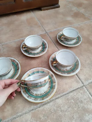Juego 5 Tazas de Té/café con Platos Porcelana