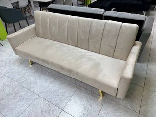 Sofá Cama Bicolor Beige / Negro NUEVO Patas Oro