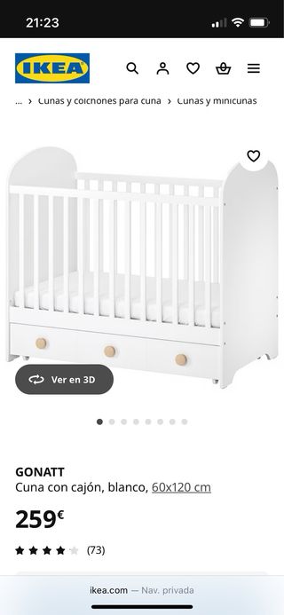 Cuna Gonatt Ikea, colchon y ropa de cama