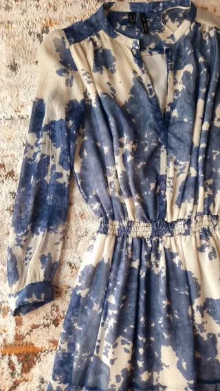 Vestido Mango Talla M-L Estampado Azul Blanco